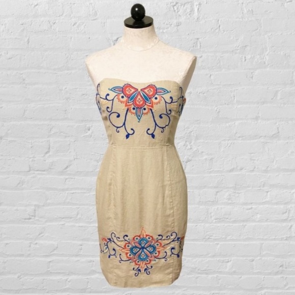 Banana Republic Linen Embroidered Strapless Dress  Size 2 - Picture 2 of 10